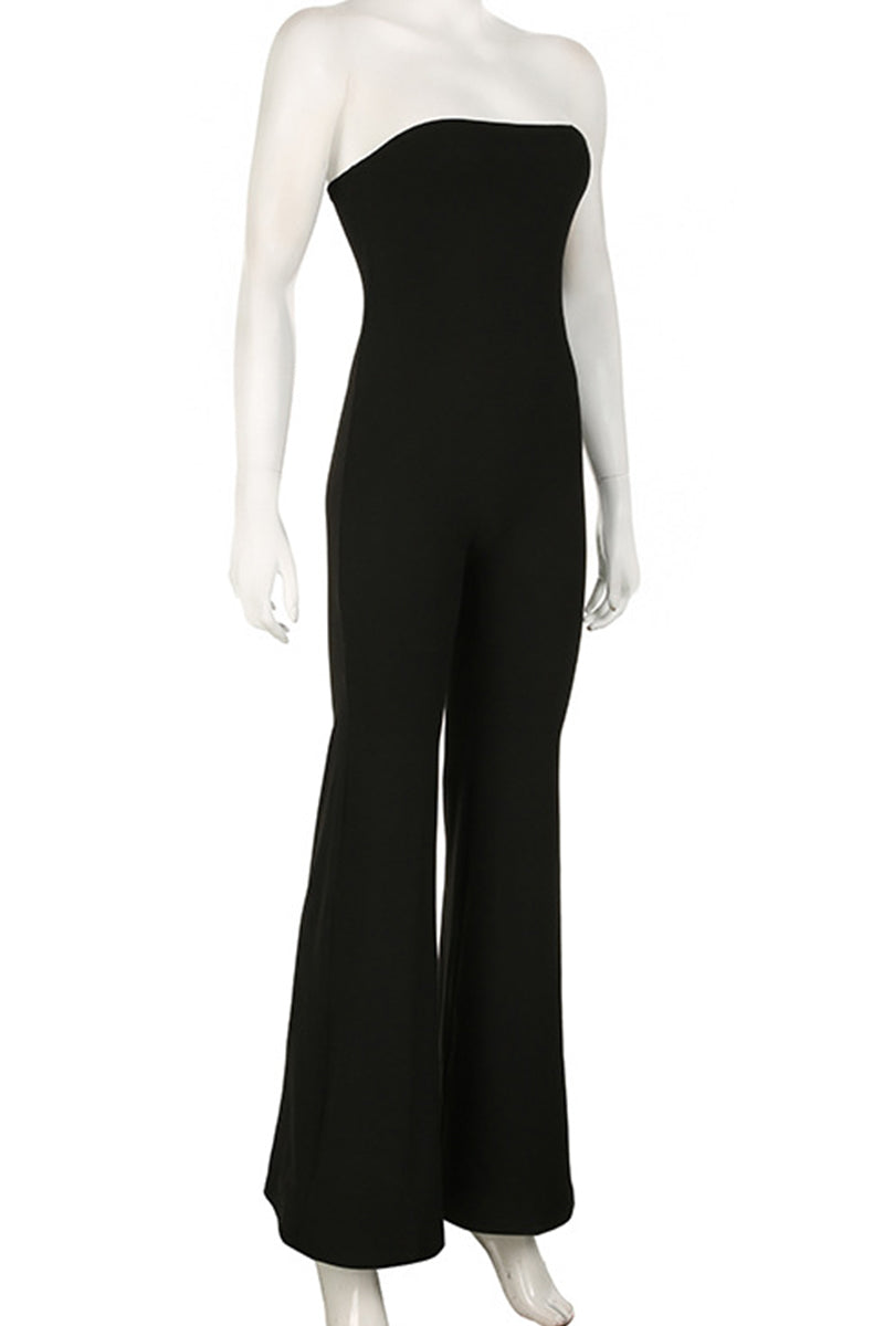 Color Backless Patchwork Strapless Regular Jumpsuits