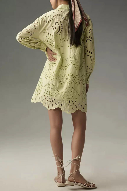 Daily Color Hollow Out Buckle Turndown Collar Blouses(4 Colors)
