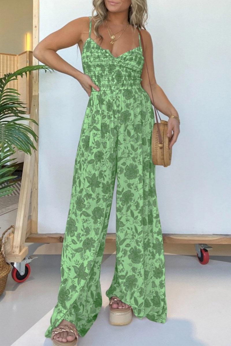 Print Backless Spaghetti Strap Regular Jumpsuits(6 Colors)