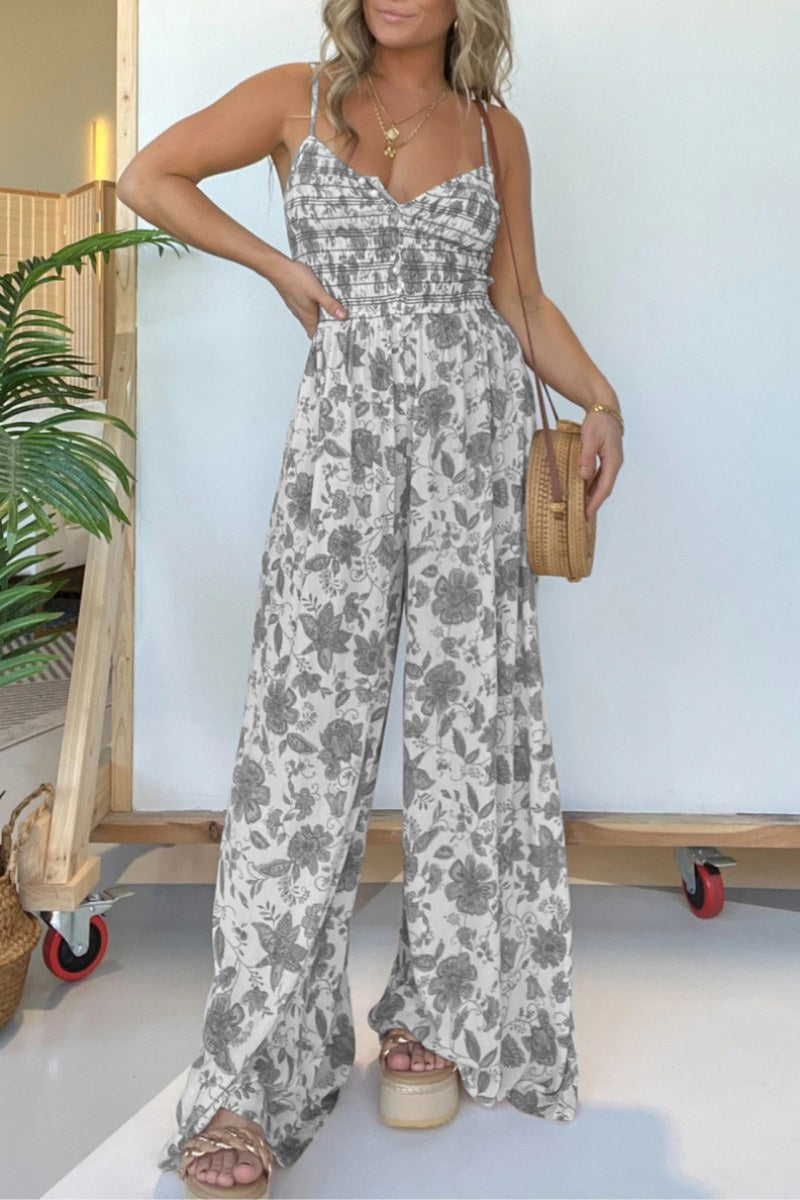 Print Backless Spaghetti Strap Regular Jumpsuits(6 Colors)