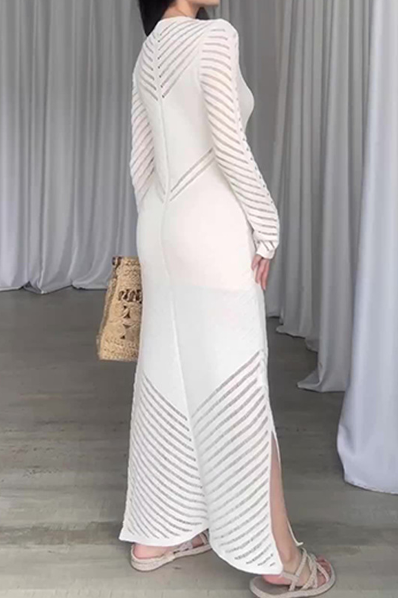 Daily Color Hollow Out Stringy Selvedge O Neck Wrapped Skirt Dresses