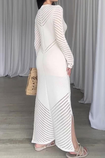 Daily Color Hollow Out Stringy Selvedge O Neck Wrapped Skirt Dresses