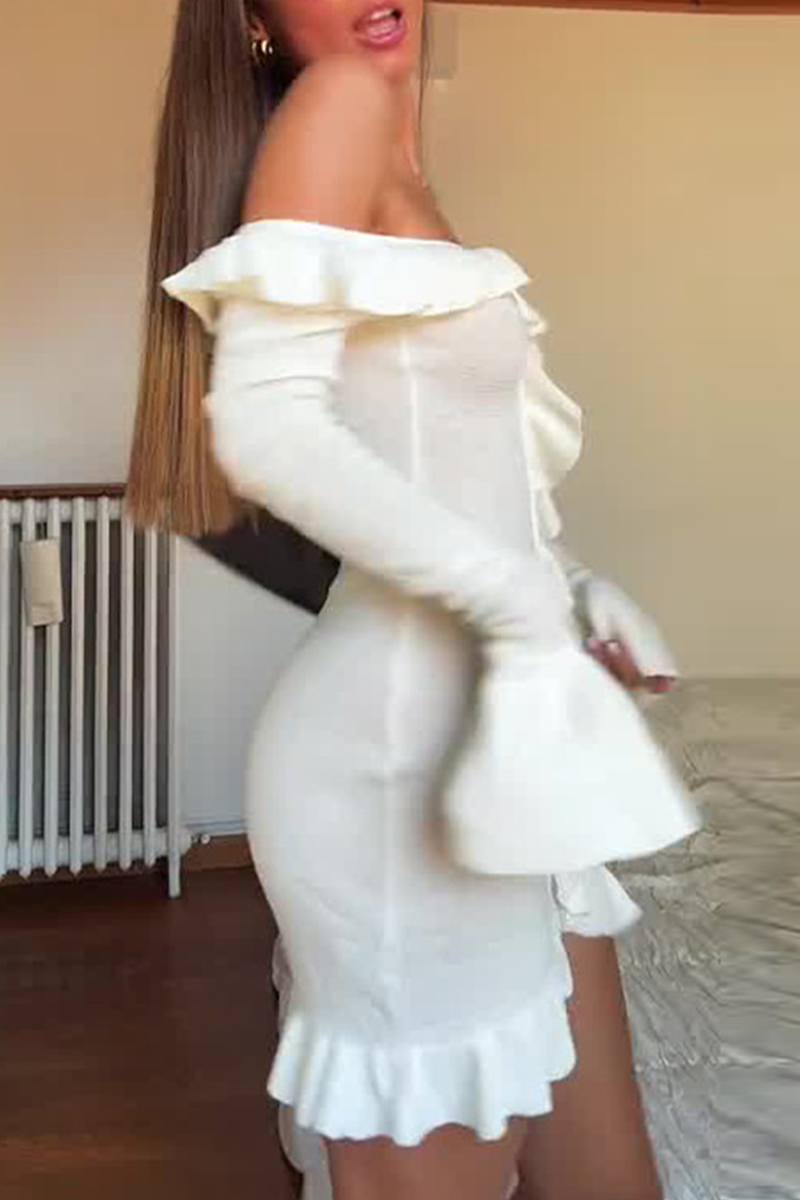 Color Ruffle Off Shoulder Wrapped Skirt Dresses