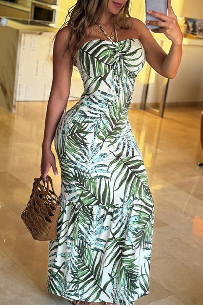 Print Backless Strapless Long Dresses
