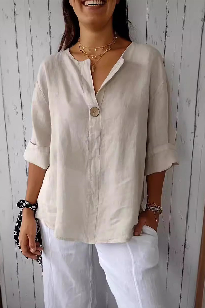 Daily Color Buttons V Neck T-shirts