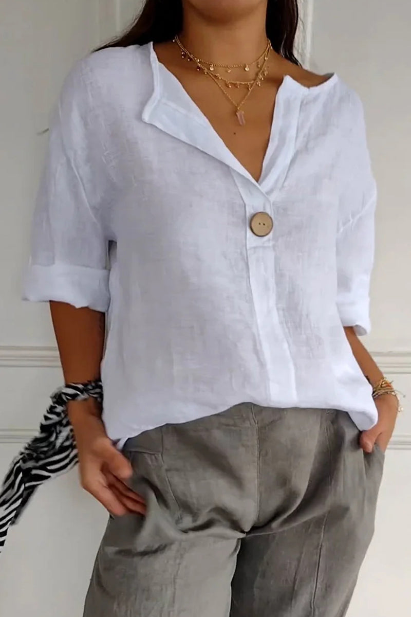 Daily Color Buttons V Neck T-shirts