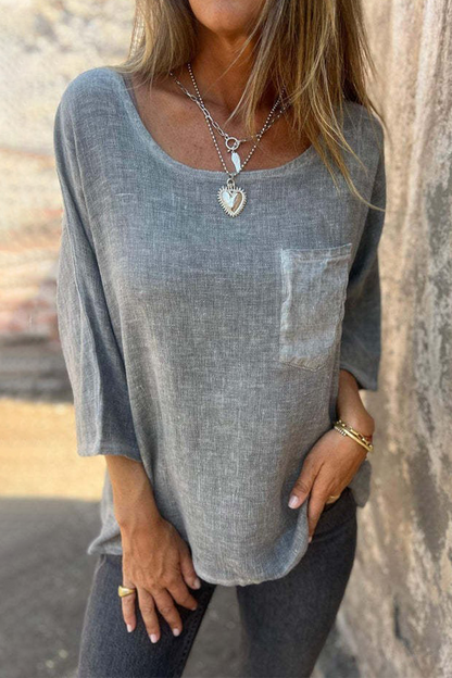Colorblock Pocket O Neck T-shirts(4 Colors)