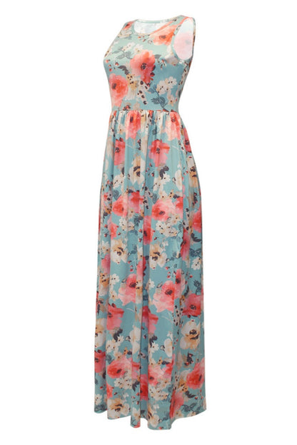 Print Basic O Neck Long Dresses