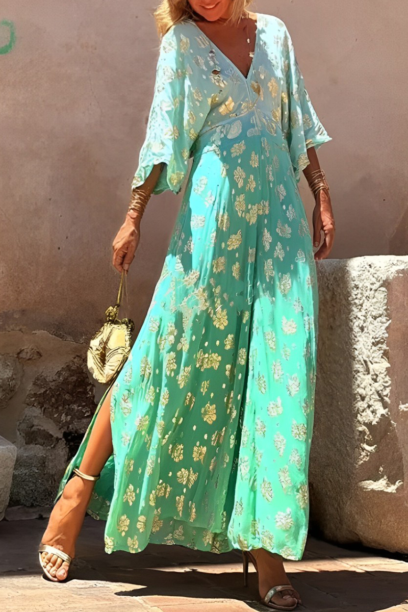 Daily Gradient Print Bronzing Pattern V Neck Loose Jumpsuits