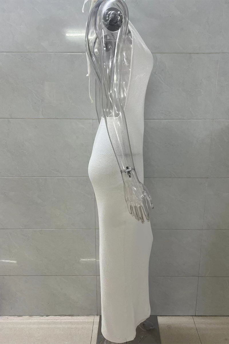 Color Lace Up Backless Halter One Step Skirt Dresses