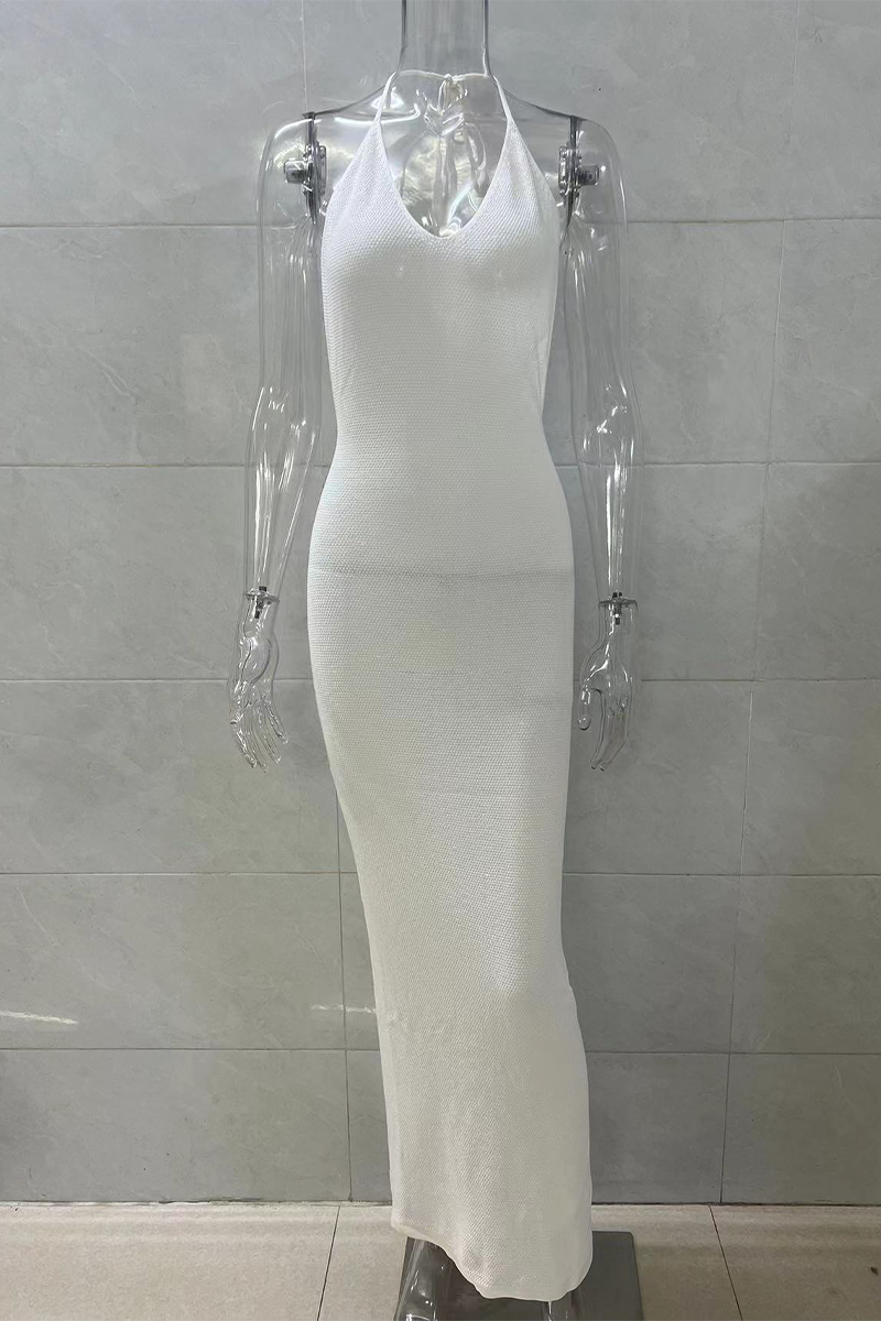 Color Lace Up Backless Halter One Step Skirt Dresses