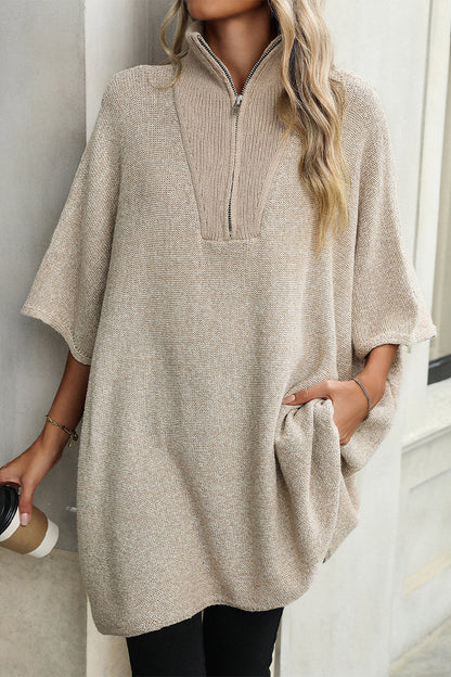 Color Zipper Turndown Collar Sweaters(4 Colors)