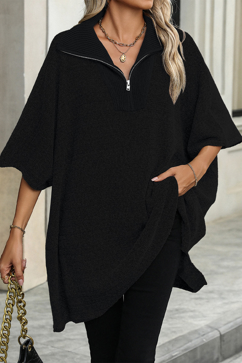Color Zipper Turndown Collar Sweaters(4 Colors)