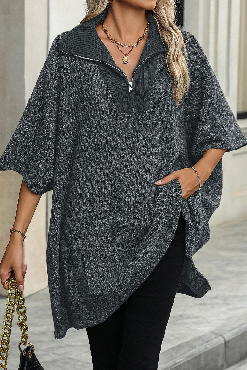 Color Zipper Turndown Collar Sweaters(4 Colors)