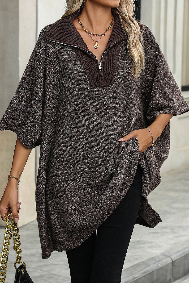 Color Zipper Turndown Collar Sweaters(4 Colors)