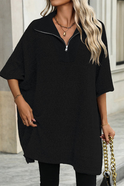 Color Zipper Turndown Collar Sweaters(4 Colors)