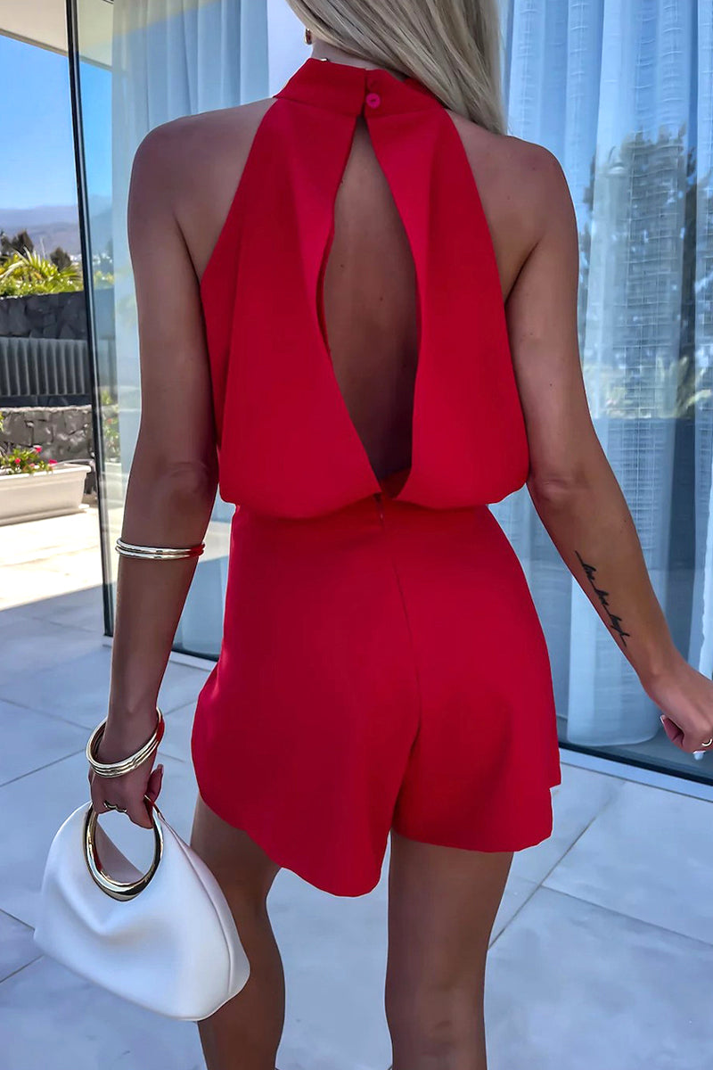 Color Backless Zipper Half a Turtleneck Rompers(4 Colors)