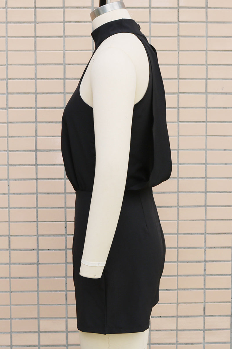 Color Backless Zipper Half a Turtleneck Rompers(4 Colors)
