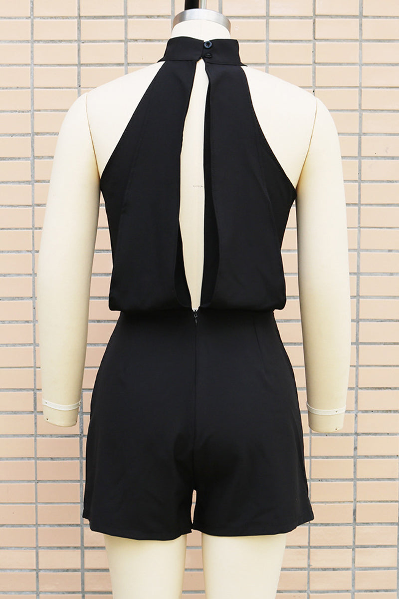 Color Backless Zipper Half a Turtleneck Rompers(4 Colors)