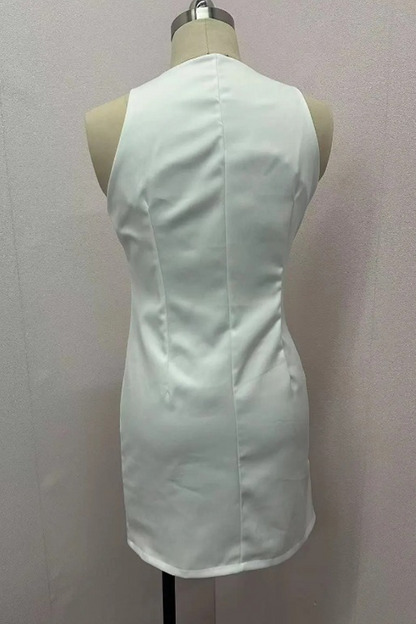 Daily Celebrities Color Buttons O Neck Wrapped Skirt Dresses