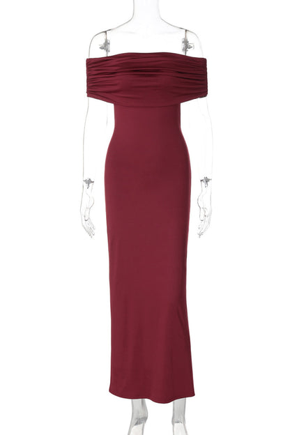 Celebrities Color Hollow Out Patchwork Backless Ruched Off Shoulder Long Dresses