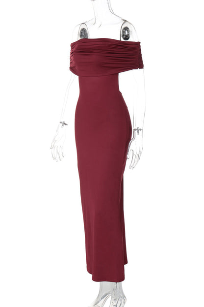 Celebrities Color Hollow Out Patchwork Backless Ruched Off Shoulder Long Dresses