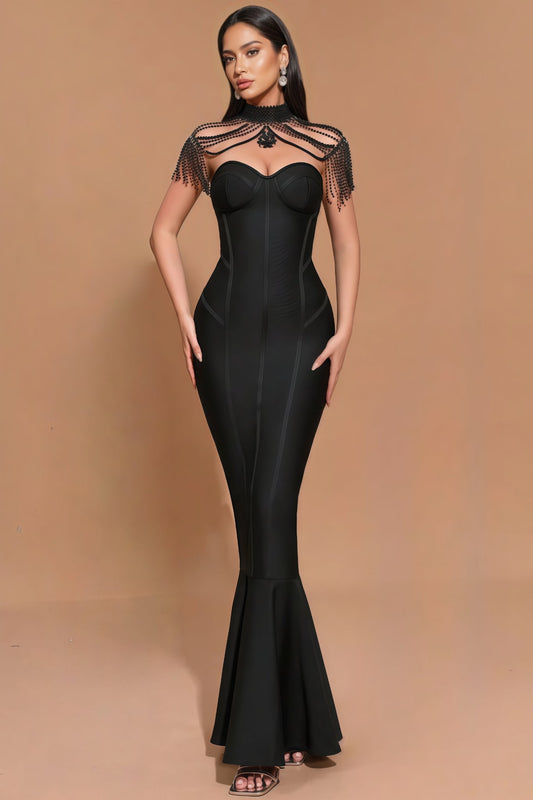 Briarlk Fringe Halter Fishtail Maxi Dress