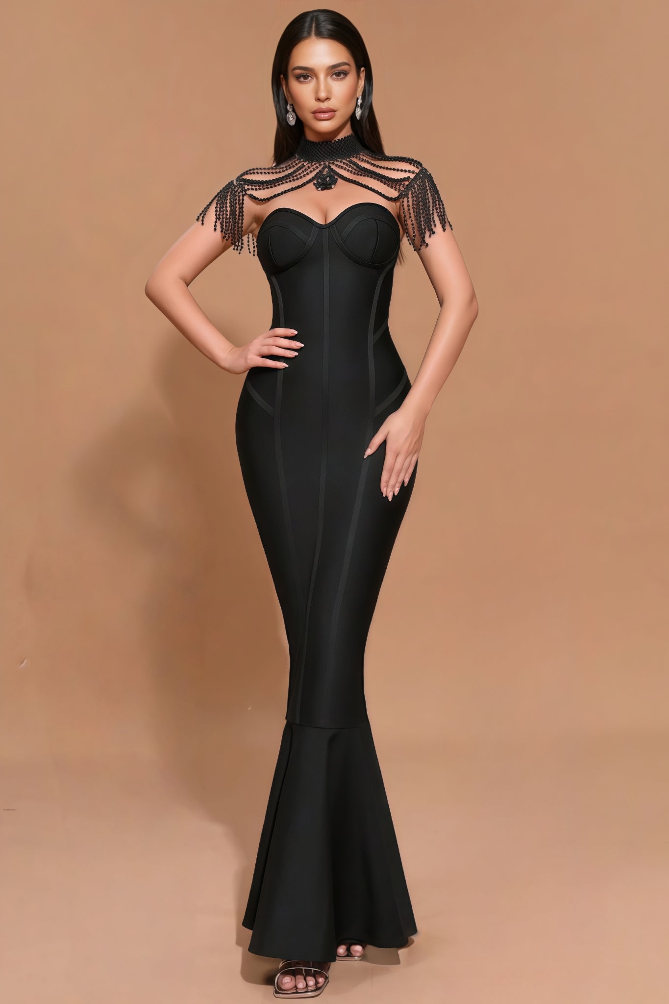 Briarlk Fringe Halter Fishtail Maxi Dress