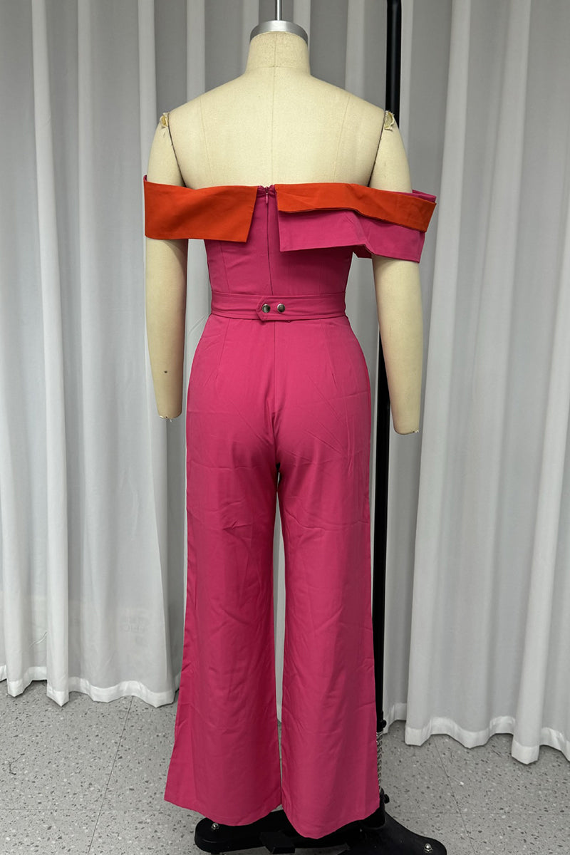 Colorblock Patchwork With Belt Irregular Contrast Strapless Regular Jumpsuits