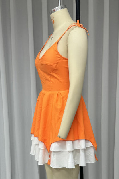 Color Patchwork Irregular Contrast V Neck Mini Dresses