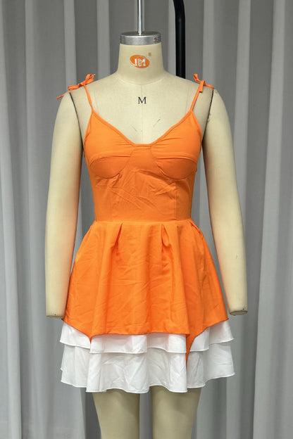 Color Patchwork Irregular Contrast V Neck Mini Dresses