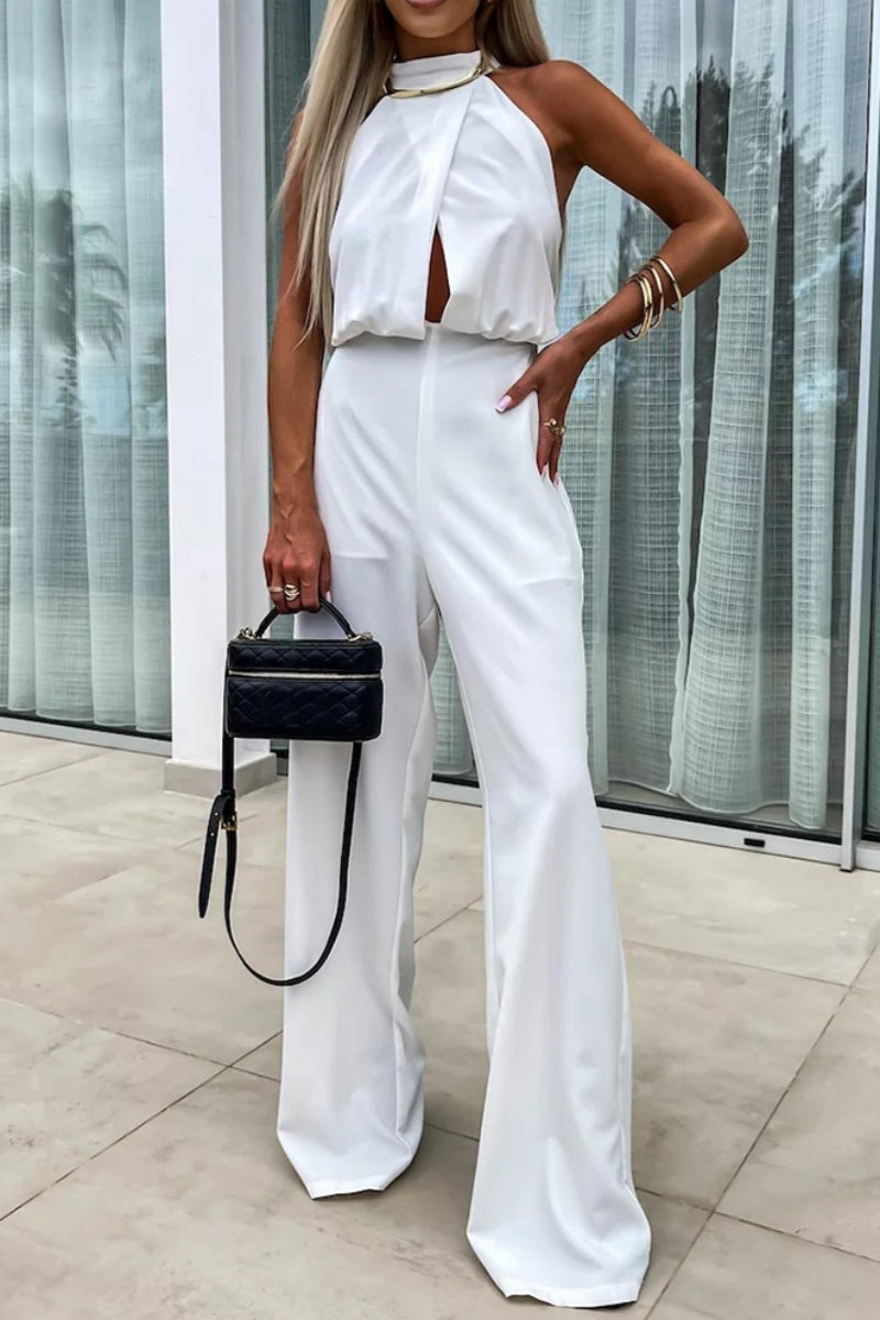 Color Hollow Out Patchwork Half a Turtleneck Regular Jumpsuits(4 Colors)