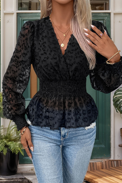 Daily Color See-through Mesh V Neck Blouses