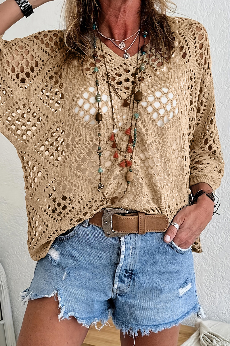 Daily Color Hollow Out V Neck Sweaters(5 Colors)