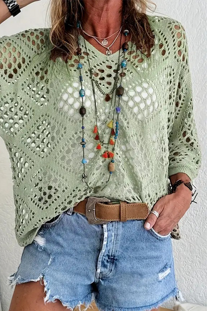 Daily Color Hollow Out V Neck Sweaters(5 Colors)