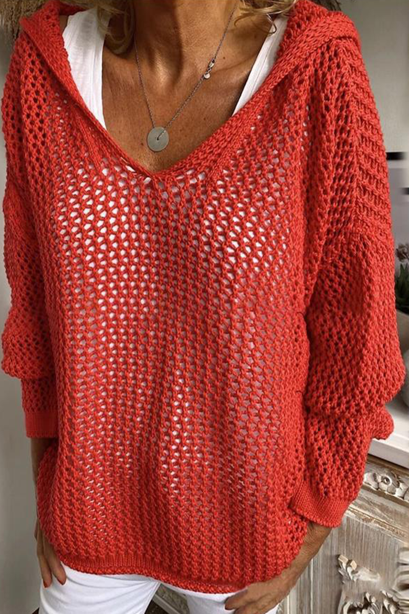 Daily Color Hollow Out Hooded Sweaters(6 Colors)