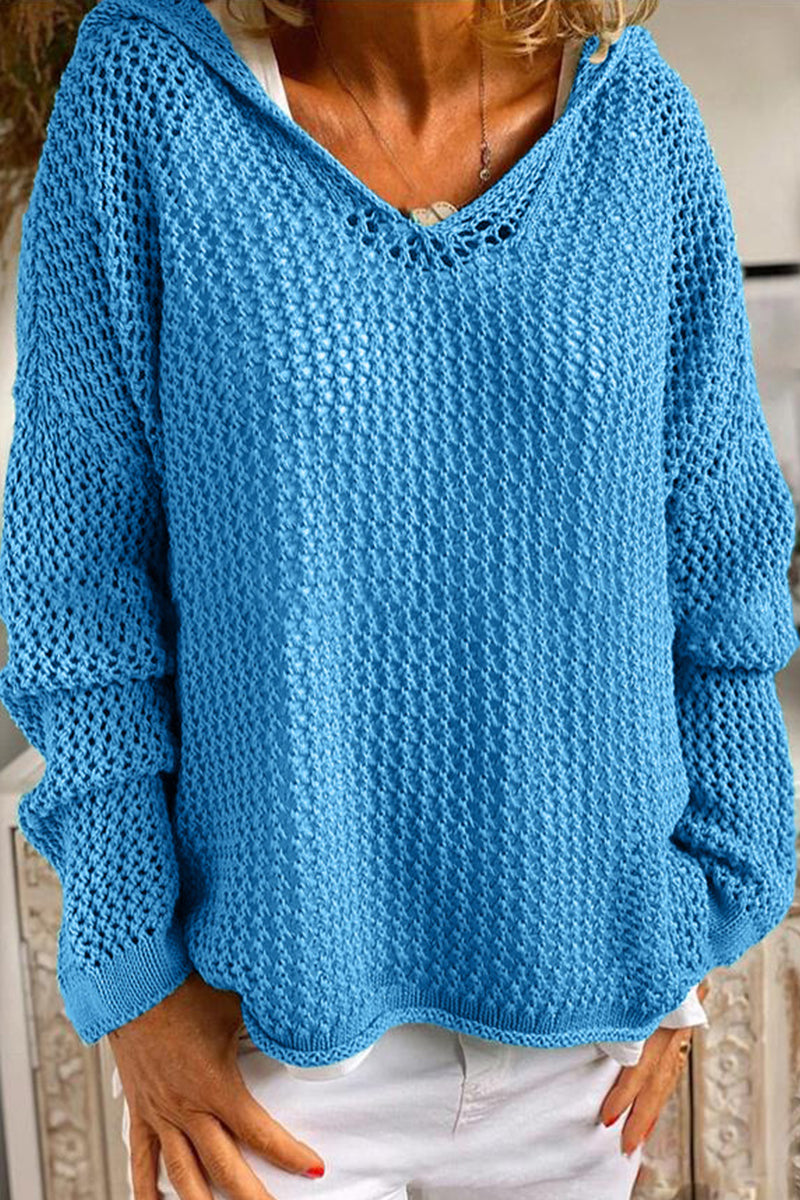 Daily Color Hollow Out Hooded Sweaters(6 Colors)