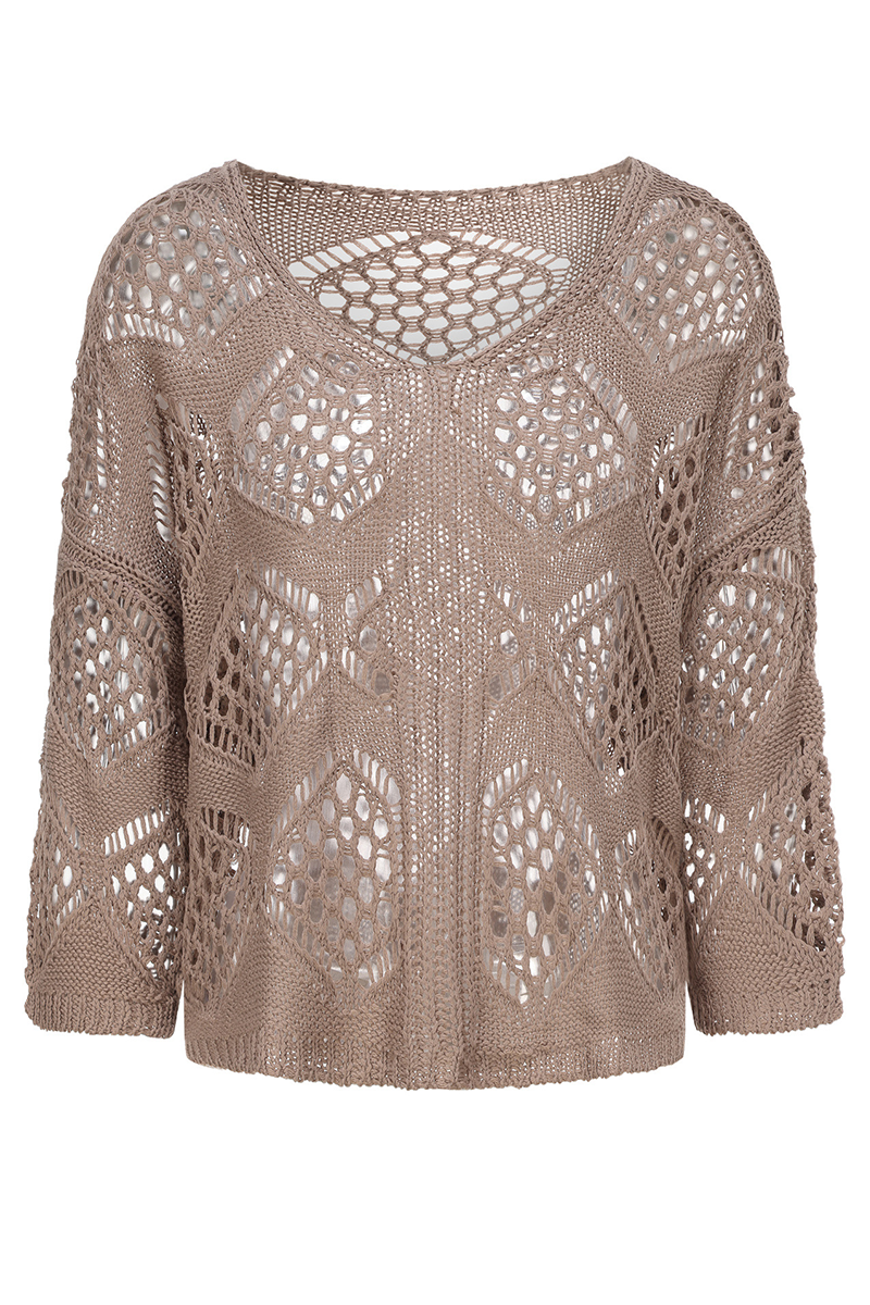 Street Color Hollow Out Weave V Neck Sweaters