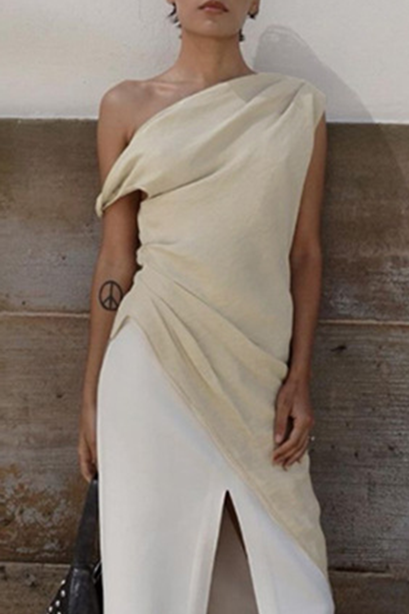 Color Irregular Sloping Shoulder T-shirts