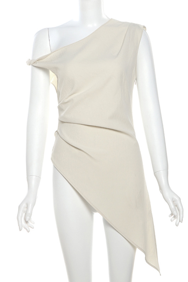 Color Irregular Sloping Shoulder T-shirts