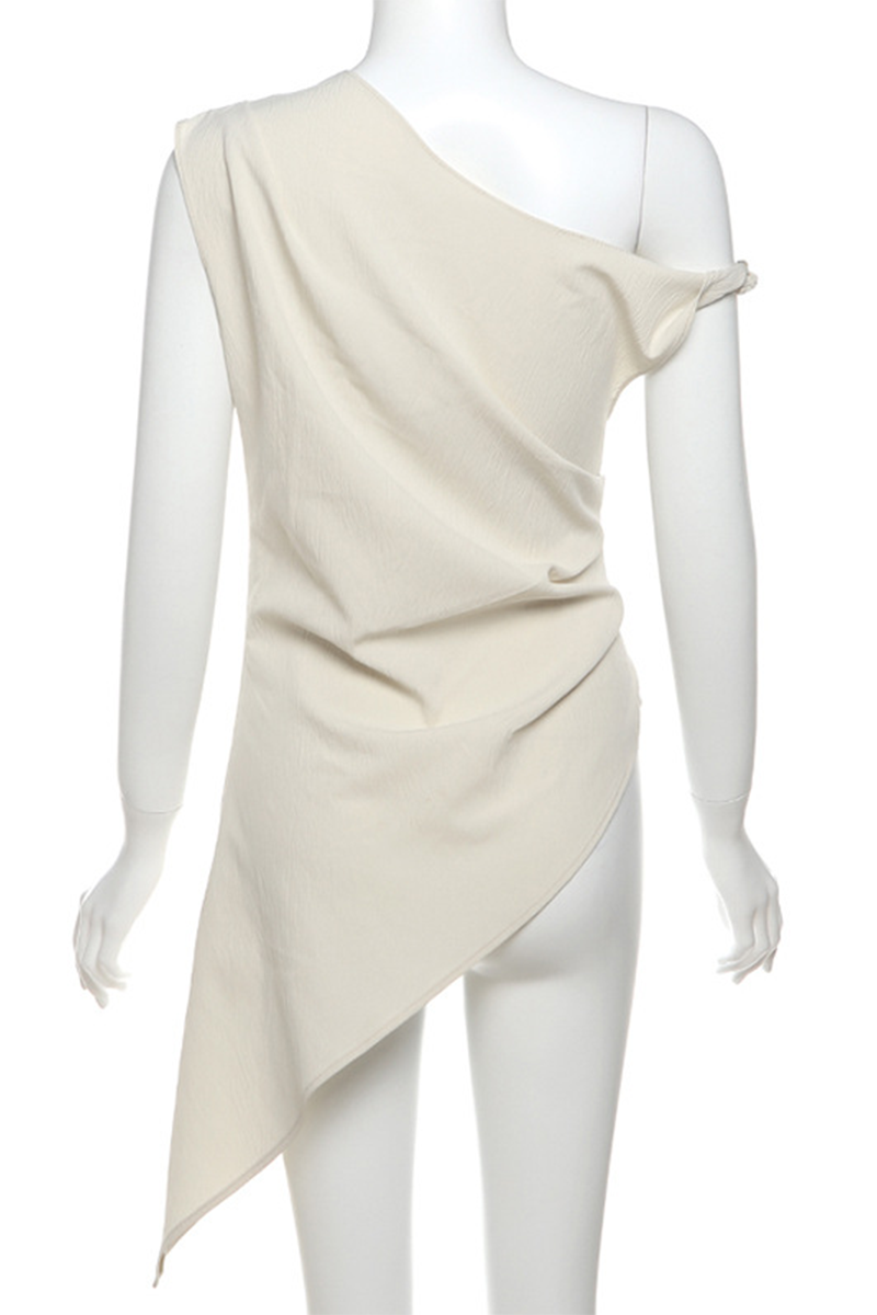 Color Irregular Sloping Shoulder T-shirts