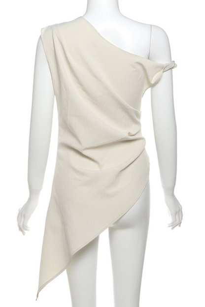 Color Irregular Sloping Shoulder T-shirts