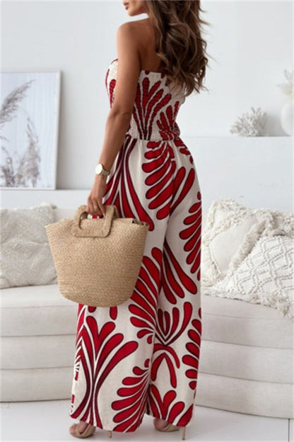 Print Backless Strapless Bodycon Jumpsuits(3 Colors)
