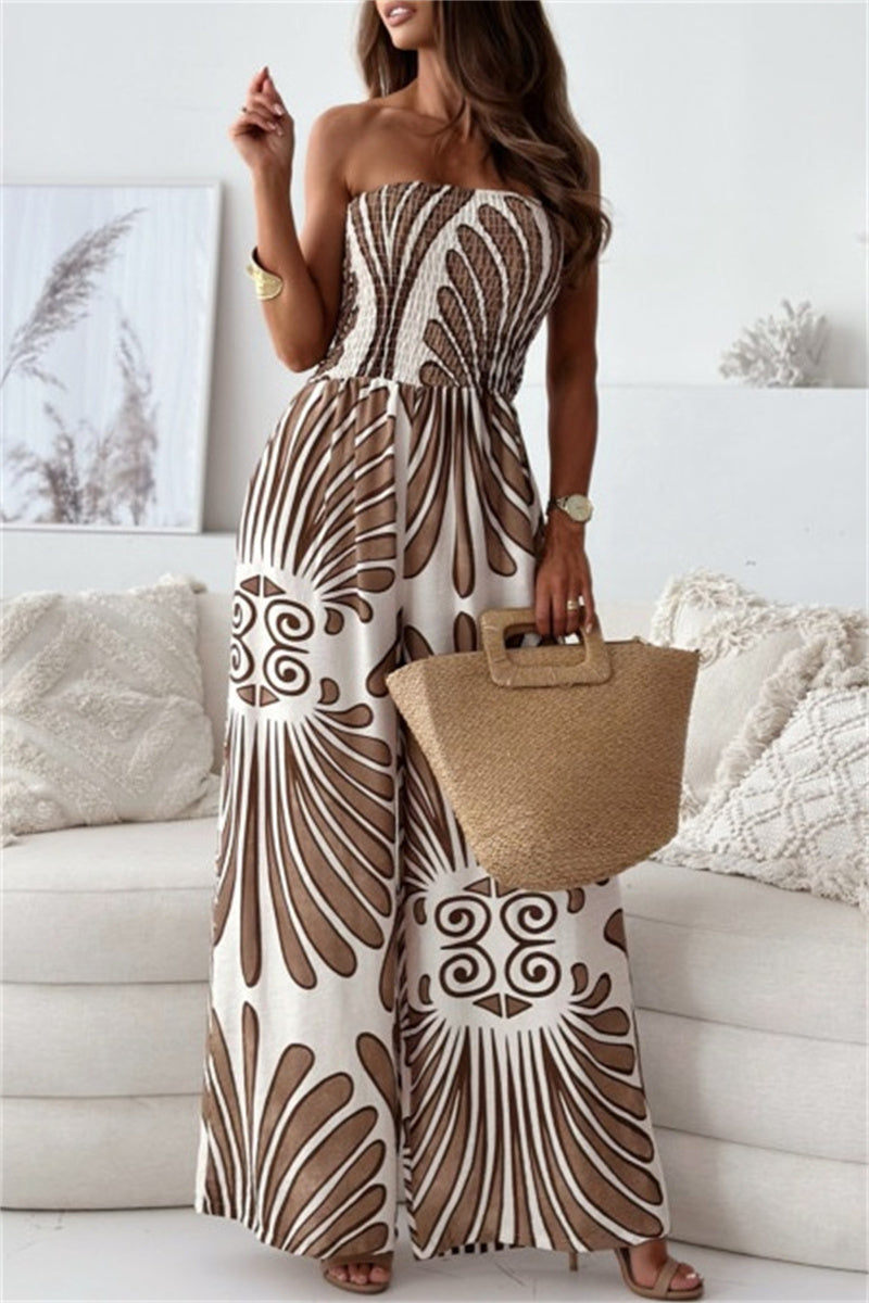 Print Backless Strapless Bodycon Jumpsuits(3 Colors)