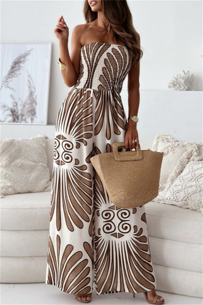 Print Backless Strapless Bodycon Jumpsuits(3 Colors)