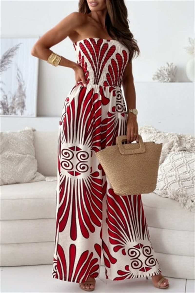 Print Backless Strapless Bodycon Jumpsuits(3 Colors)