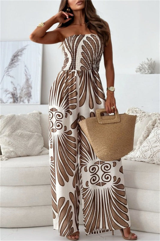 Print Backless Strapless Bodycon Jumpsuits(3 Colors)