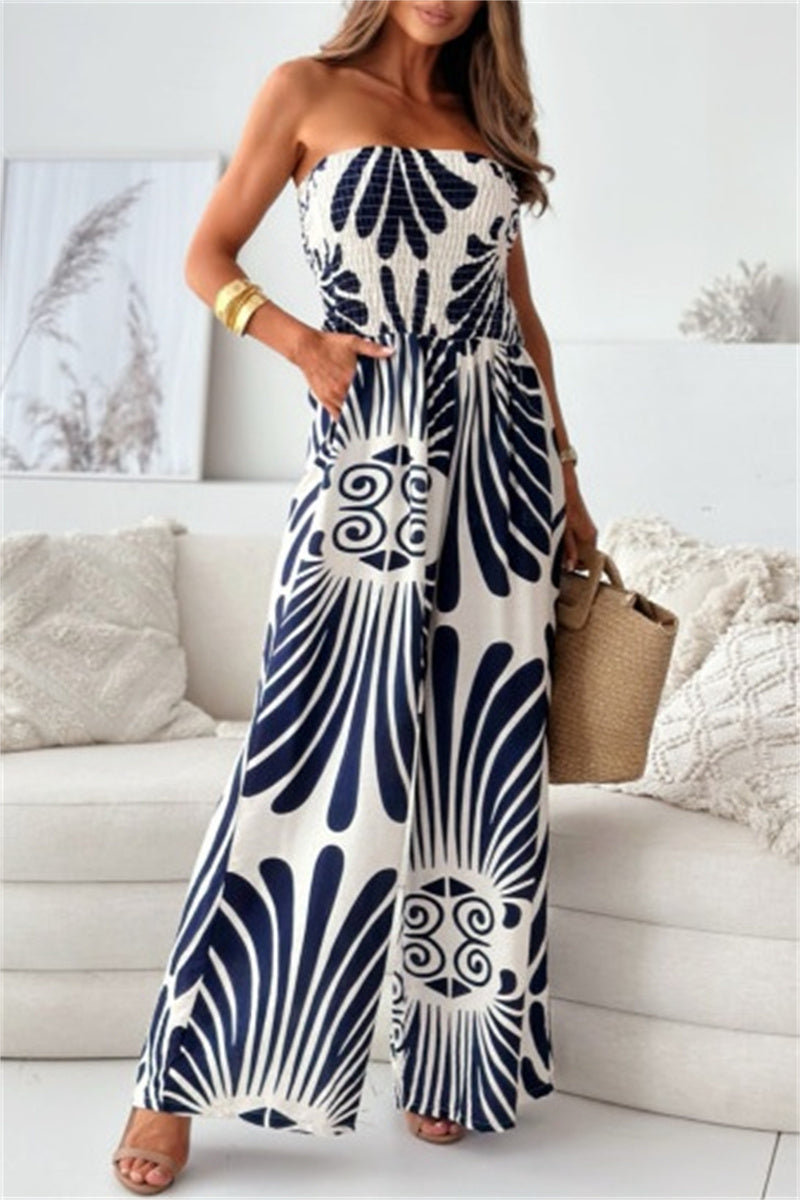 Print Backless Strapless Bodycon Jumpsuits(3 Colors)