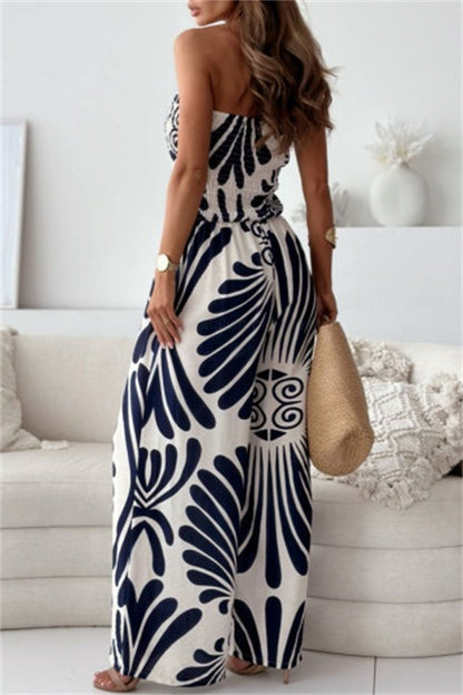Print Backless Strapless Bodycon Jumpsuits(3 Colors)