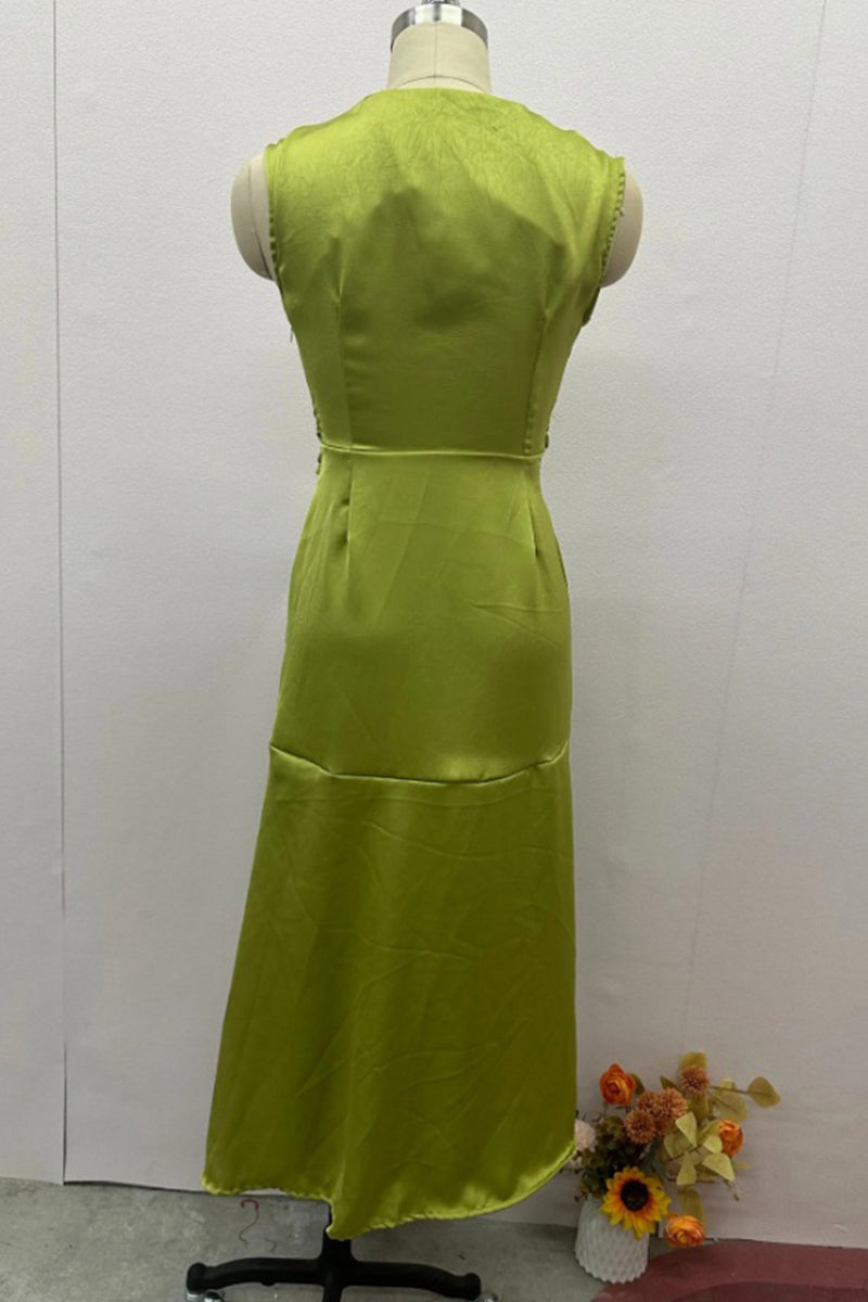 Color Lace Up Slit V Neck Waist Skirt Dresses